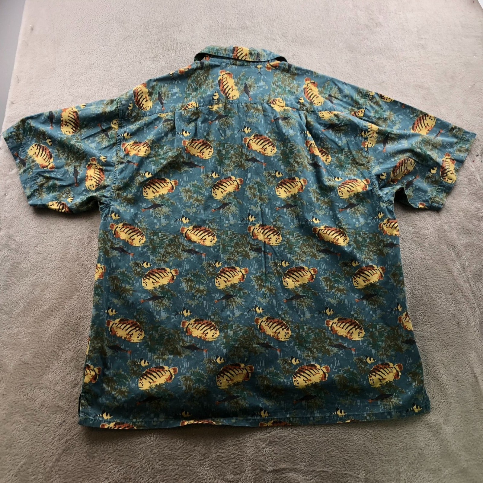 Morro Bay Mens Hawaiian Shirt Large Short Sleeve Beach Fish Print 100% Cotton