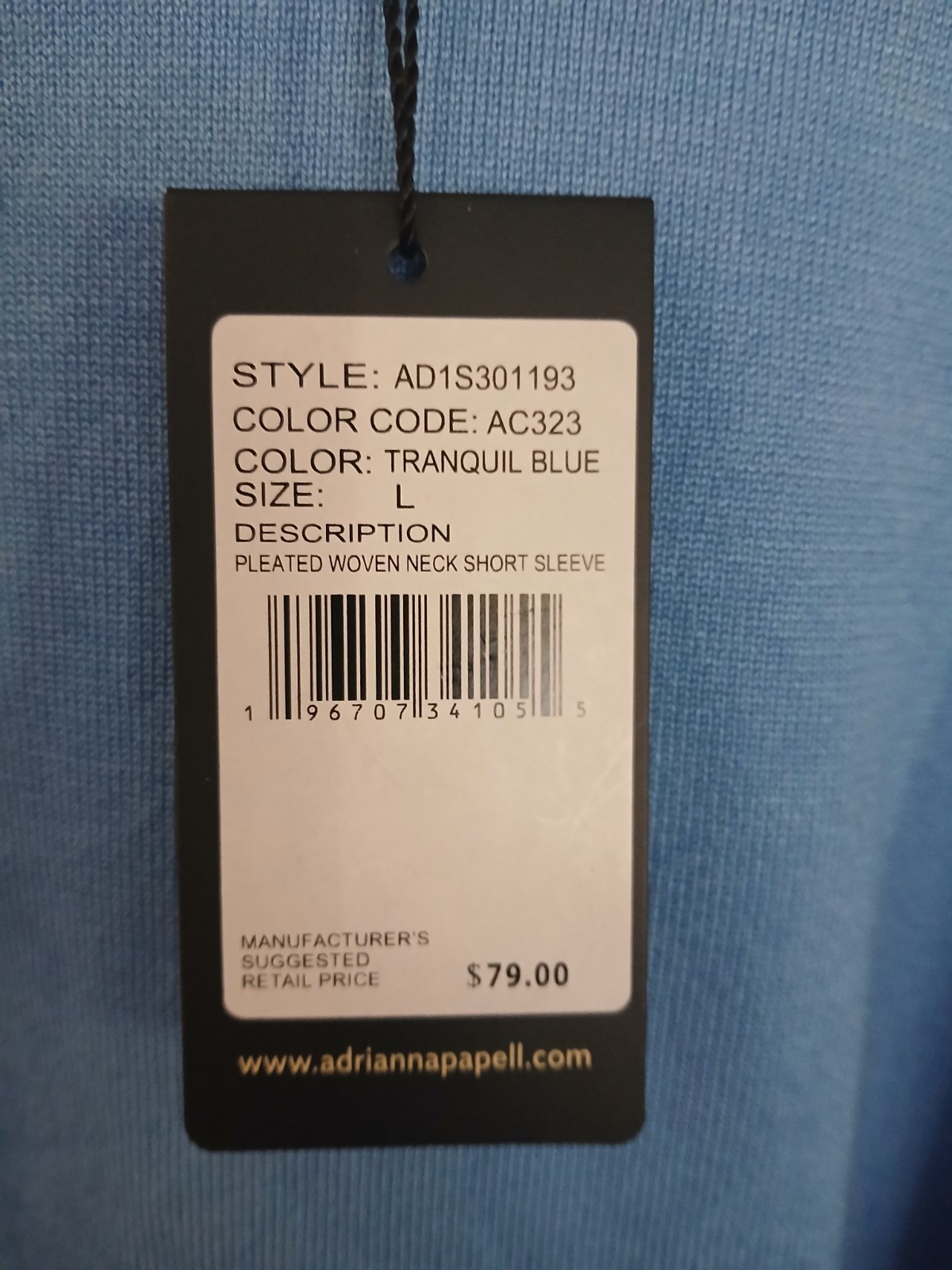 NWT Adrianna Papell Women’s Pleated Puff Sleeve Knit Top In Tranquil Blue Sz L