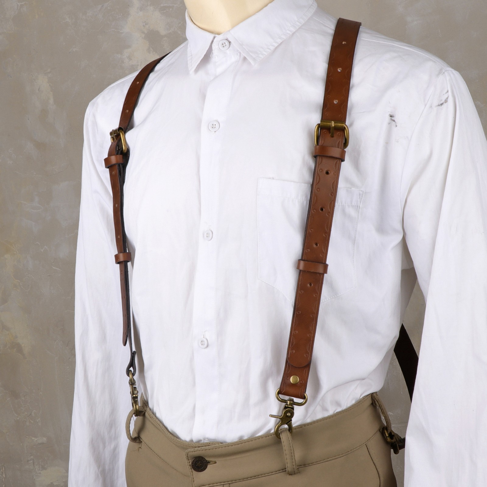 Tourbon Leather Men’s Suspenders X Back Adjustable X-Shaped Hooks Pants Braces