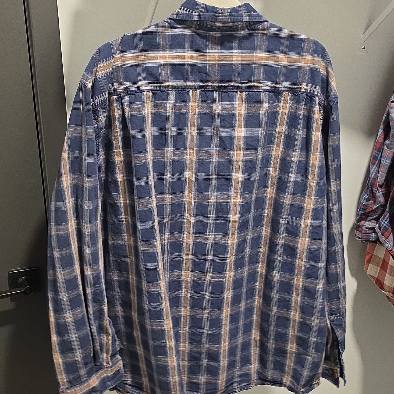 Carhartt Men’s Blue Beige White Plaid Flannel Long Sleeve Button-Up Shirt 2XL