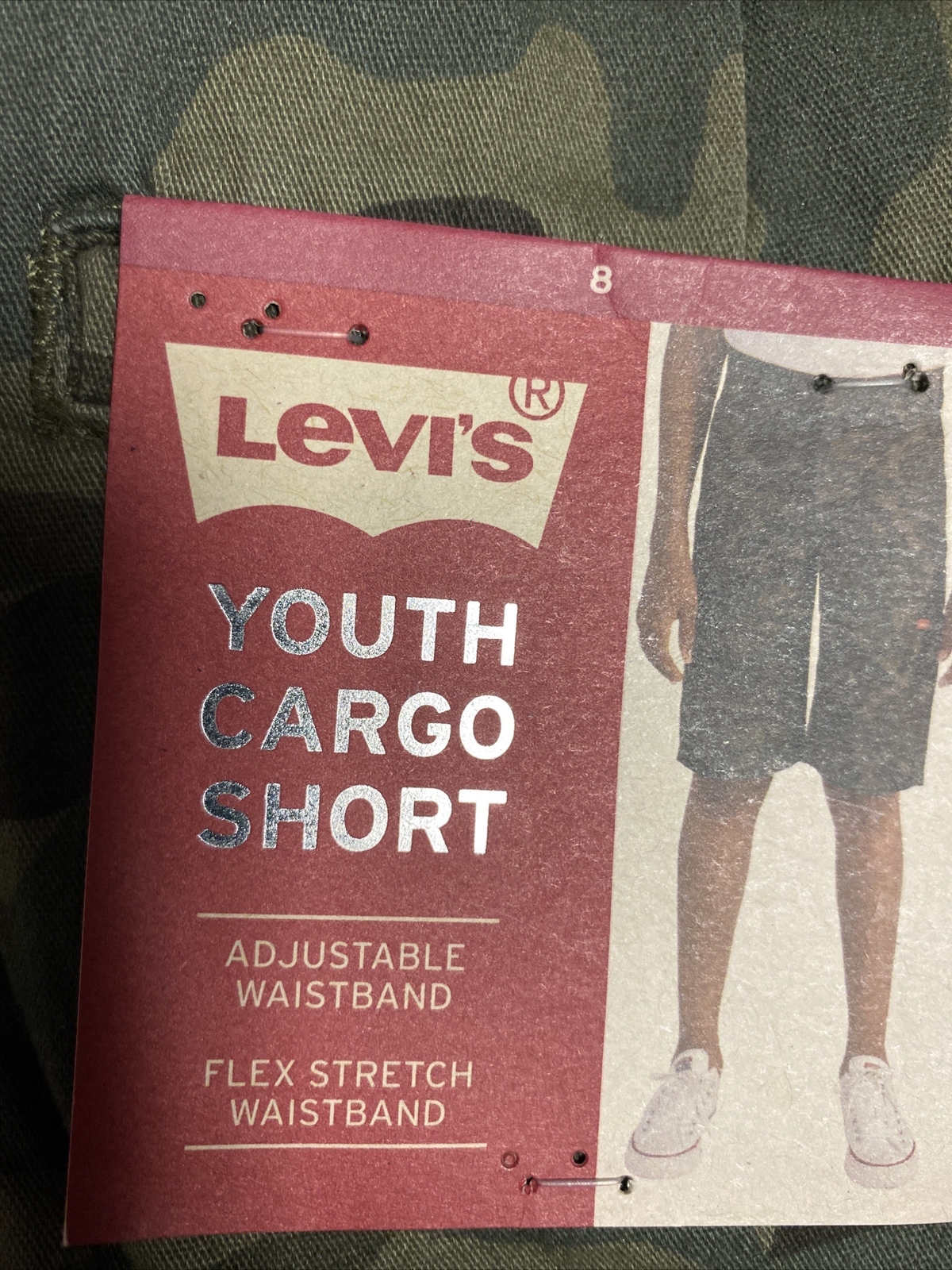 Levi’s Boy’s Youth Adjustable Waist Cargo Short – Green Camouflage – Size 12