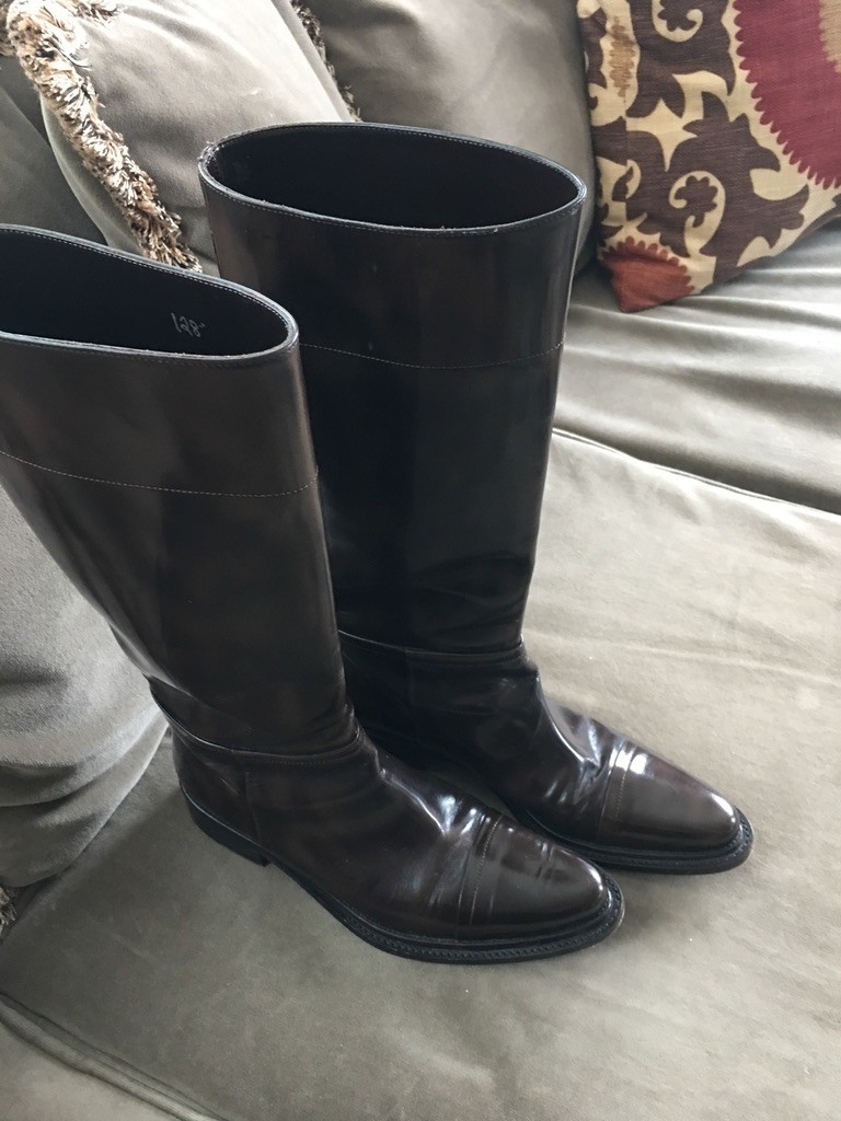 Prada High Polish Leather Riding Boots Dark Brown Size 39 Womens Ladies