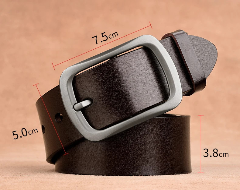 Genuine Leather Waist Belt Cowhide 3.8cm Men’s Plus Size Pin Buckle Jeans Belts