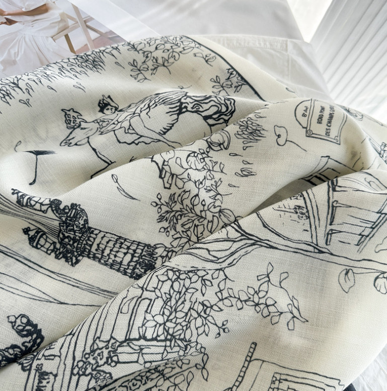 70% Cashmere 30% Silk Paris Street Print Shawl 135X135cm Scarf Wrap Double Face