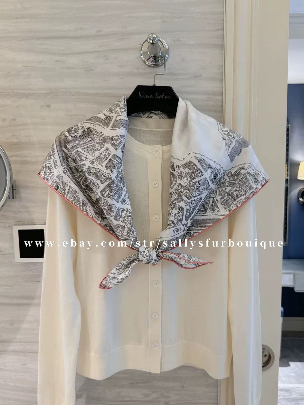 Sallys 18 Momme Twill Silk Horse City Print Wrap Scarf Double Face Shawl 35″