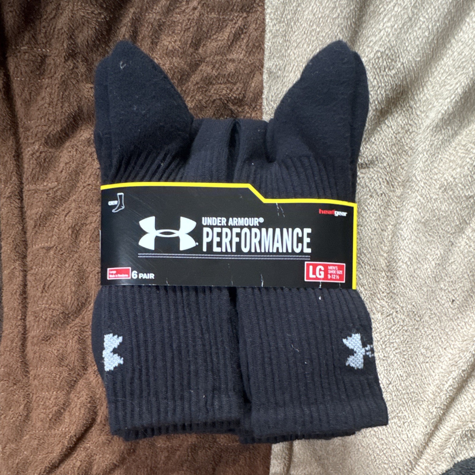 Under Armour Performance Crew Socks Logo Solid Black Men LG 6 Pairs