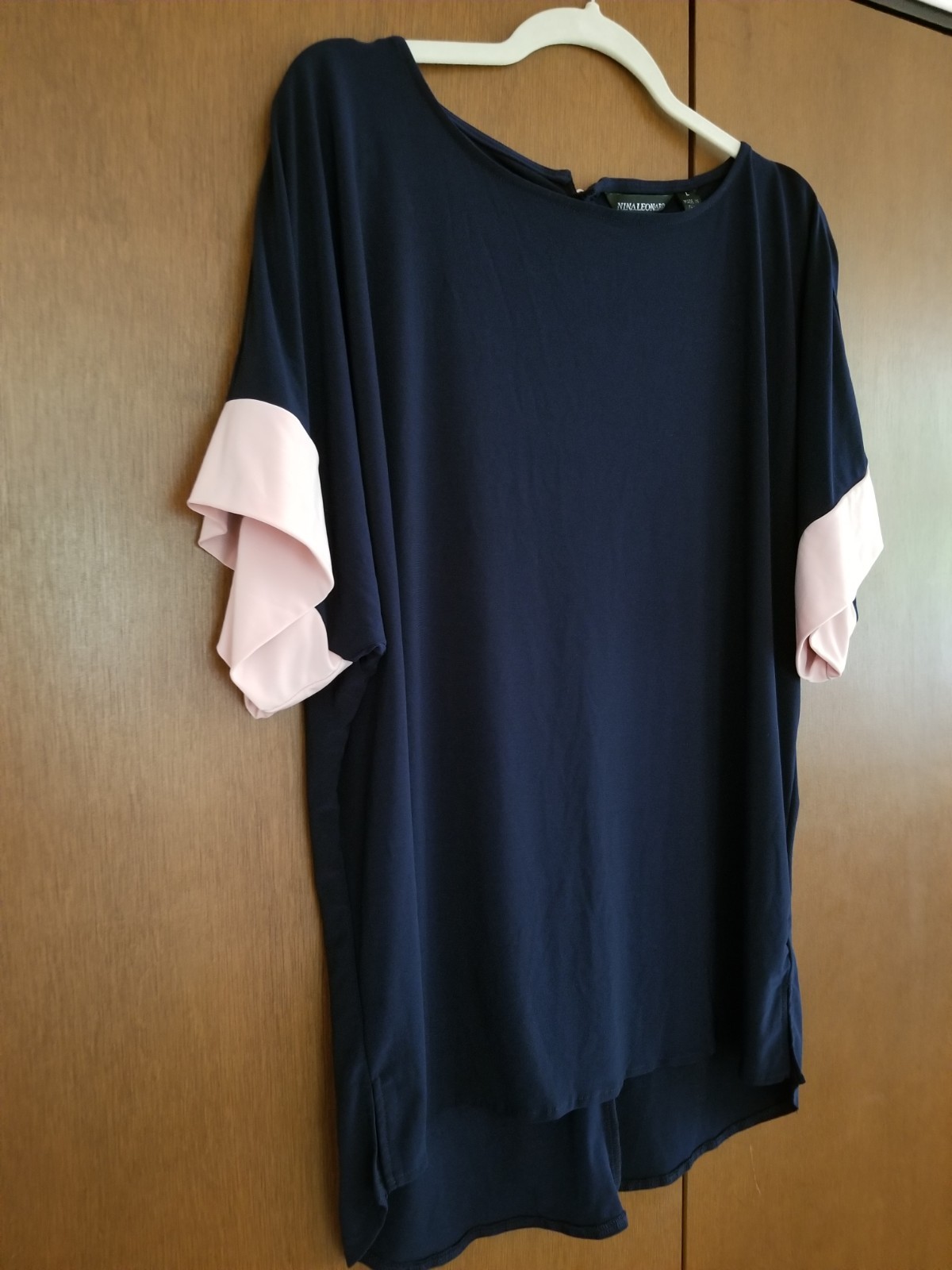 New! Nina Leonard Short Sleeve Stretch Knit Tunic Top, Navy Pink, Women’s…