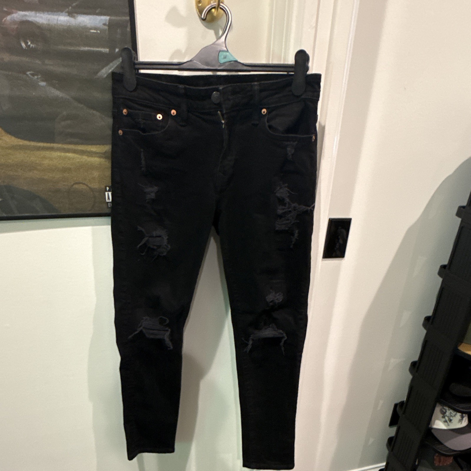 American Eagle Outfitters AirFlex+ Men’s Black Skinny Stretch Distressed Jeans