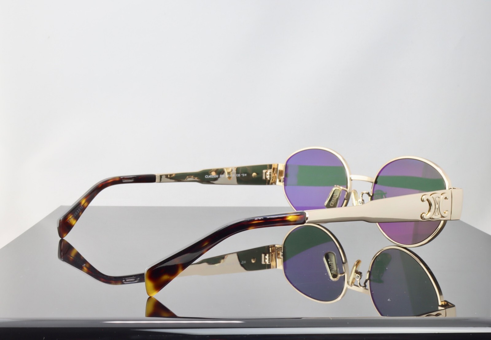 Celine Triomphe Metal CL40235U 30N Gold / Green Lenses Oval Sunglasses 100% UV