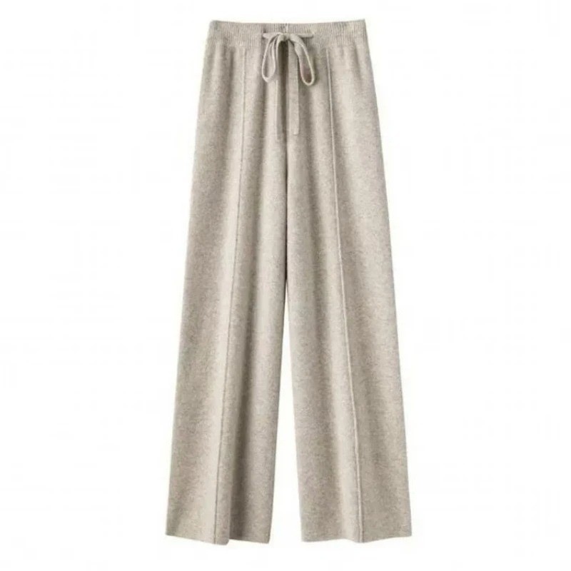 Women Merino Wool Wide Leg Pants Soft Warm Cashmere Knit Trousers Winter Casual