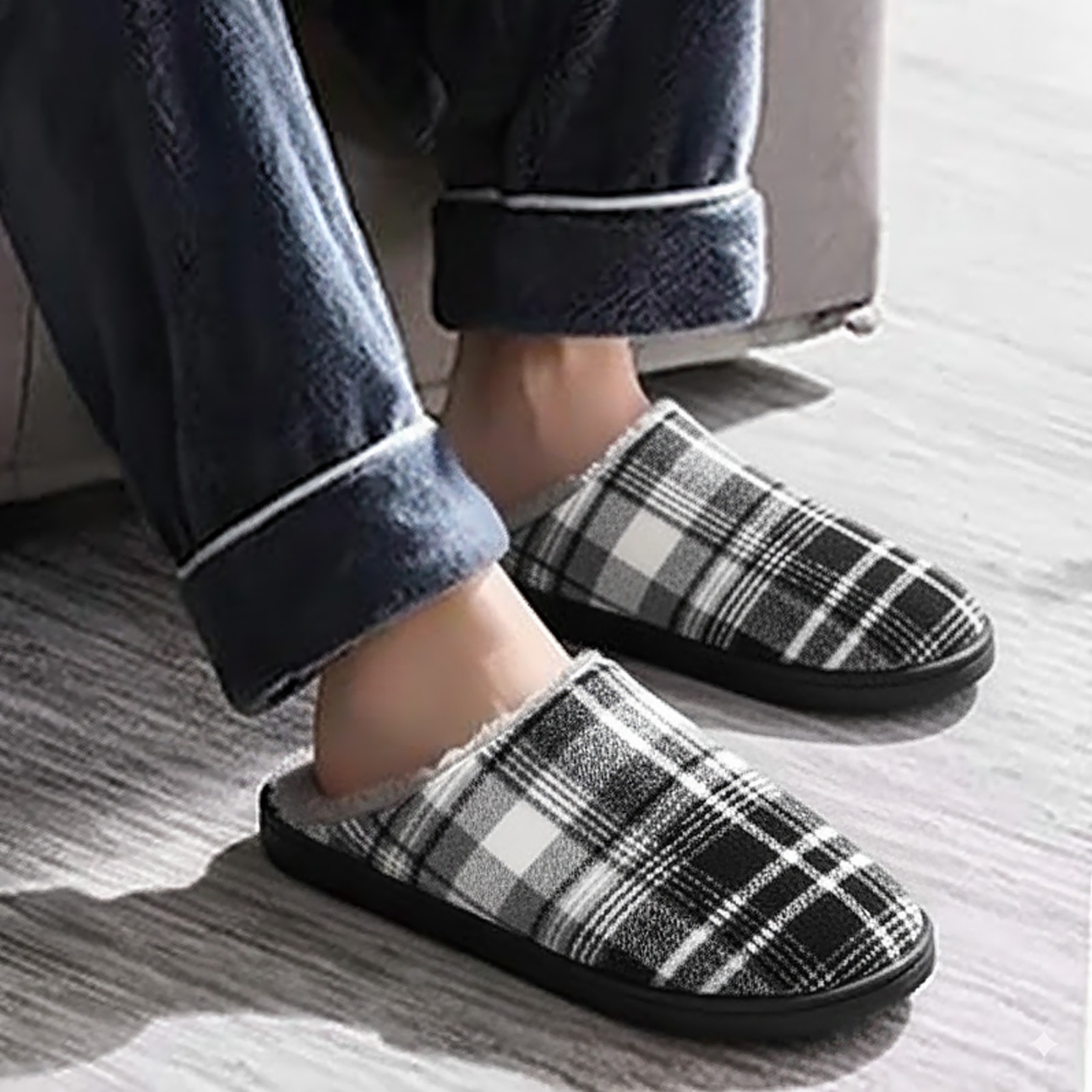 riemot Mens Memory Foam Indoor Bedroom Slippers Winter Warm Fluffy House Shoes
