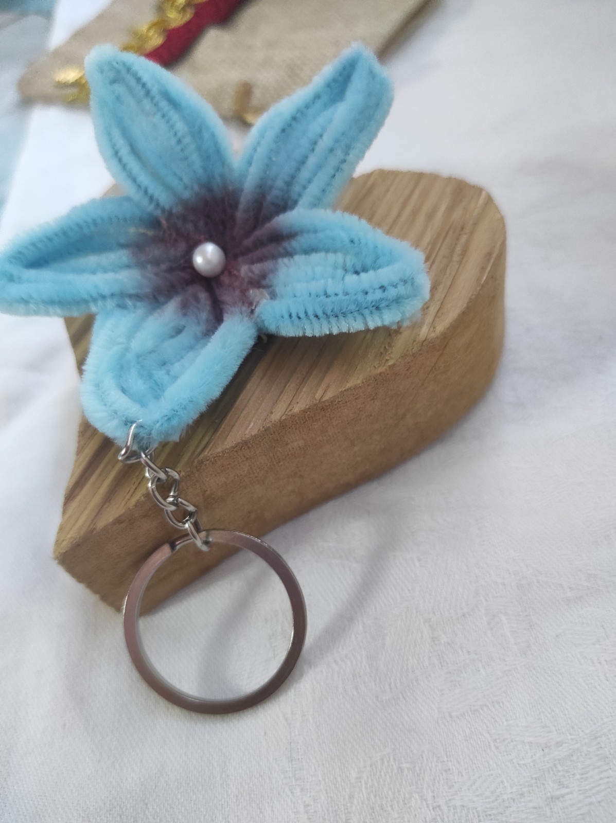 : ​Handcrafted Velvet Blue Star Keychain – Artisan Floral Bag Charm – Limit