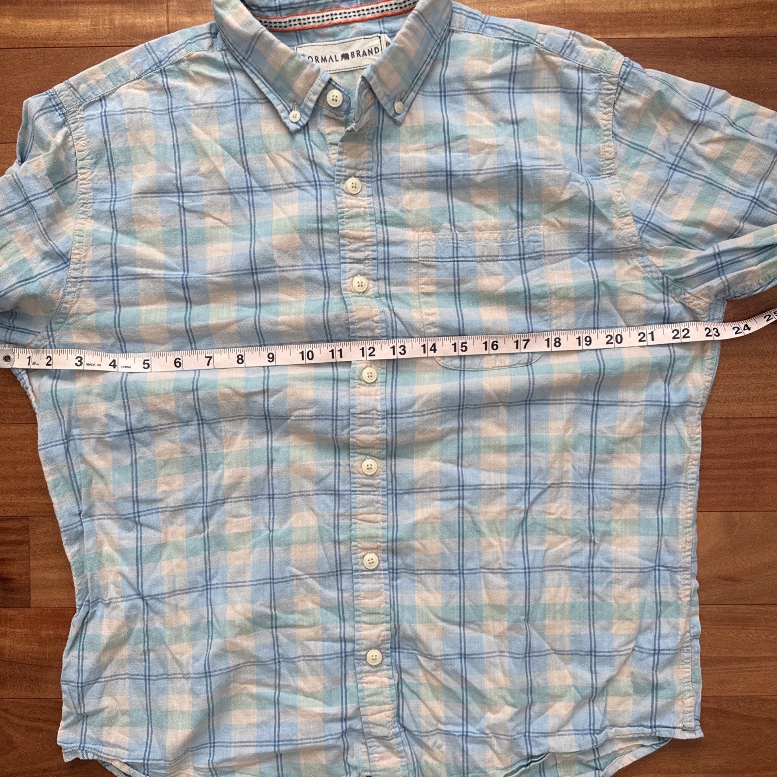 Normal Brand Louis Button Down Shirt Plaid Mens L Sky Cotton Casual