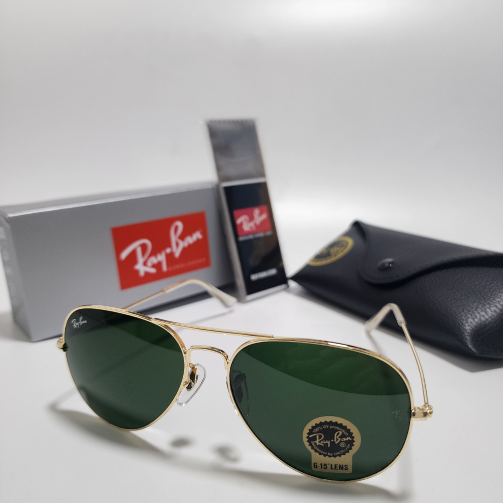 Ray-Ban RB3025 Aviator Sunglasses Gold Frame Green Glass Lens 58mm USA Shipping