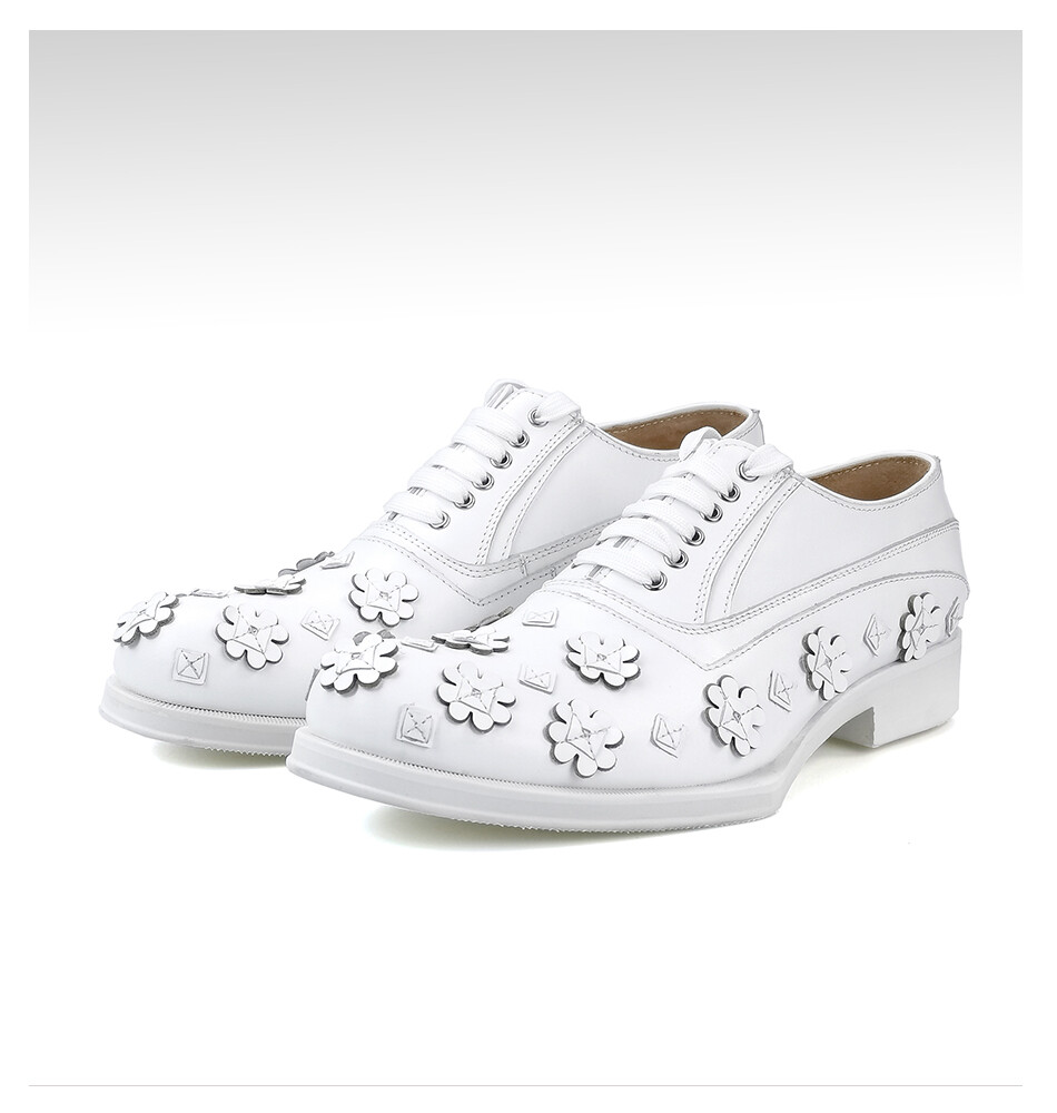 Mens Retro Oxfords Handmade Flower Dress Formal Real Leather Lace Up Party Shoes