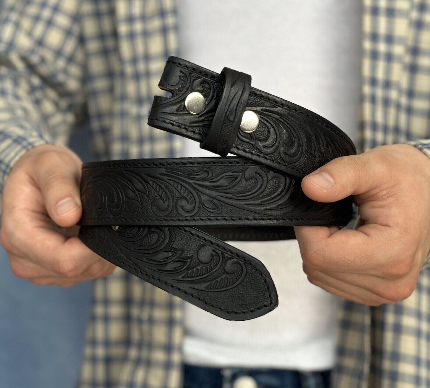 Western Belt Handmade Strap Men’s Full Grain Leather No Buckle Cowboy Rodeo Belt