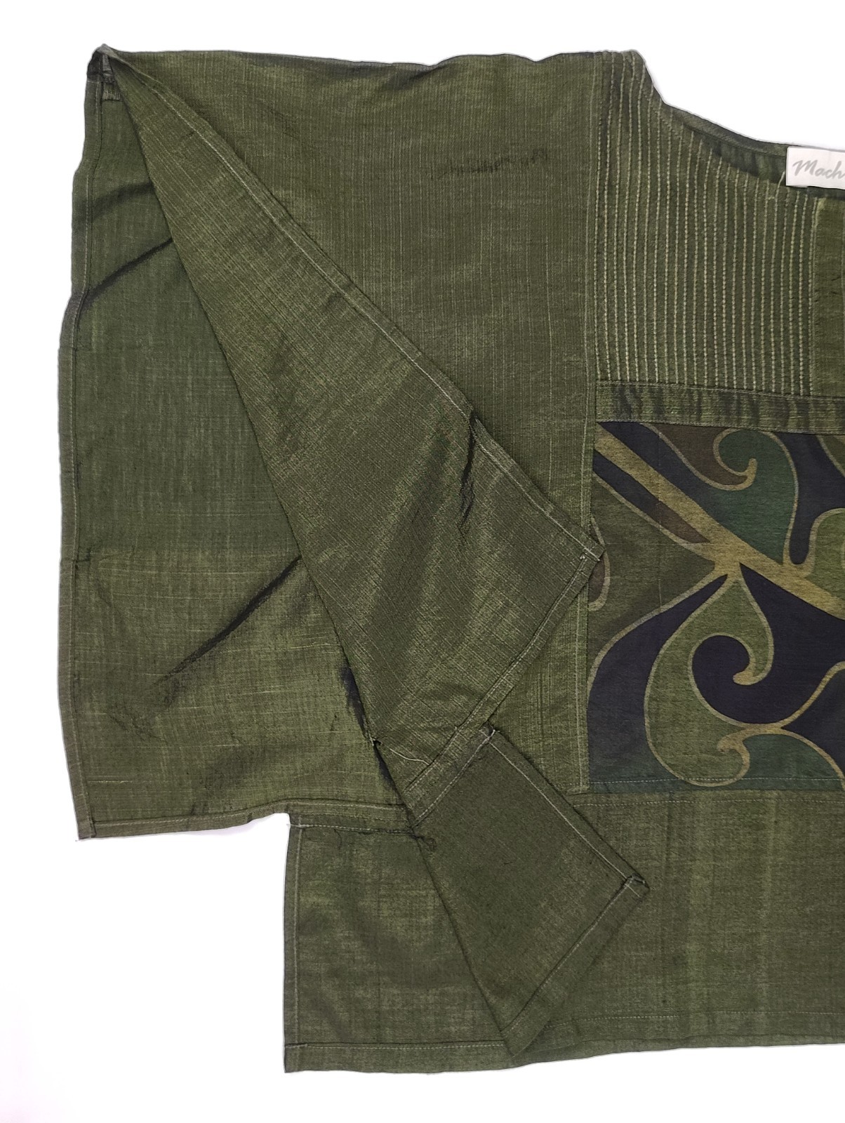 MACHIKO Top Green Silk Blend Asian Art to Wear Lagenlook One Size Kimono Blouse