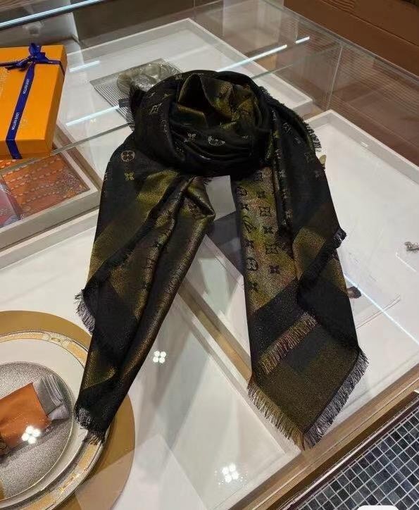 LOUIS VUITTON SCARF SHAWL PONCHO 100% AUTHENTIC CLASSIC SILK BLACK