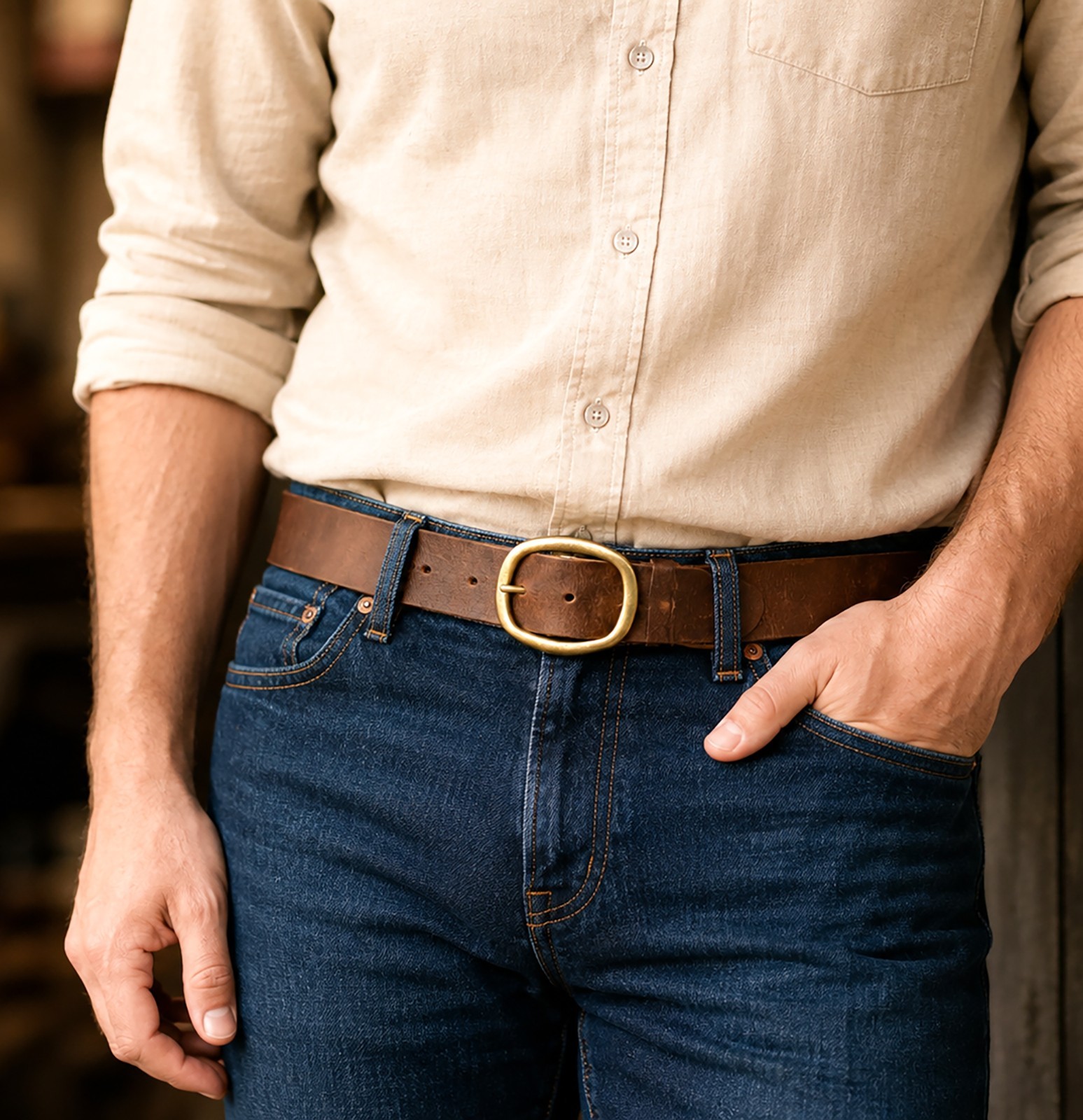 Full Grain Leather Belt 1.5″ Heavy Duty Buffalo Crazy Horse Work Belt USA