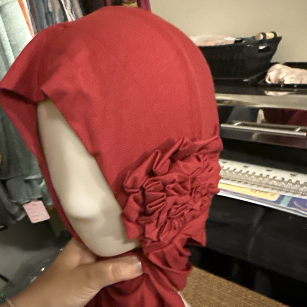 Women’s Red Solid Jersey Polyester Hijab Headscarf Wrap with Ruffle Accent