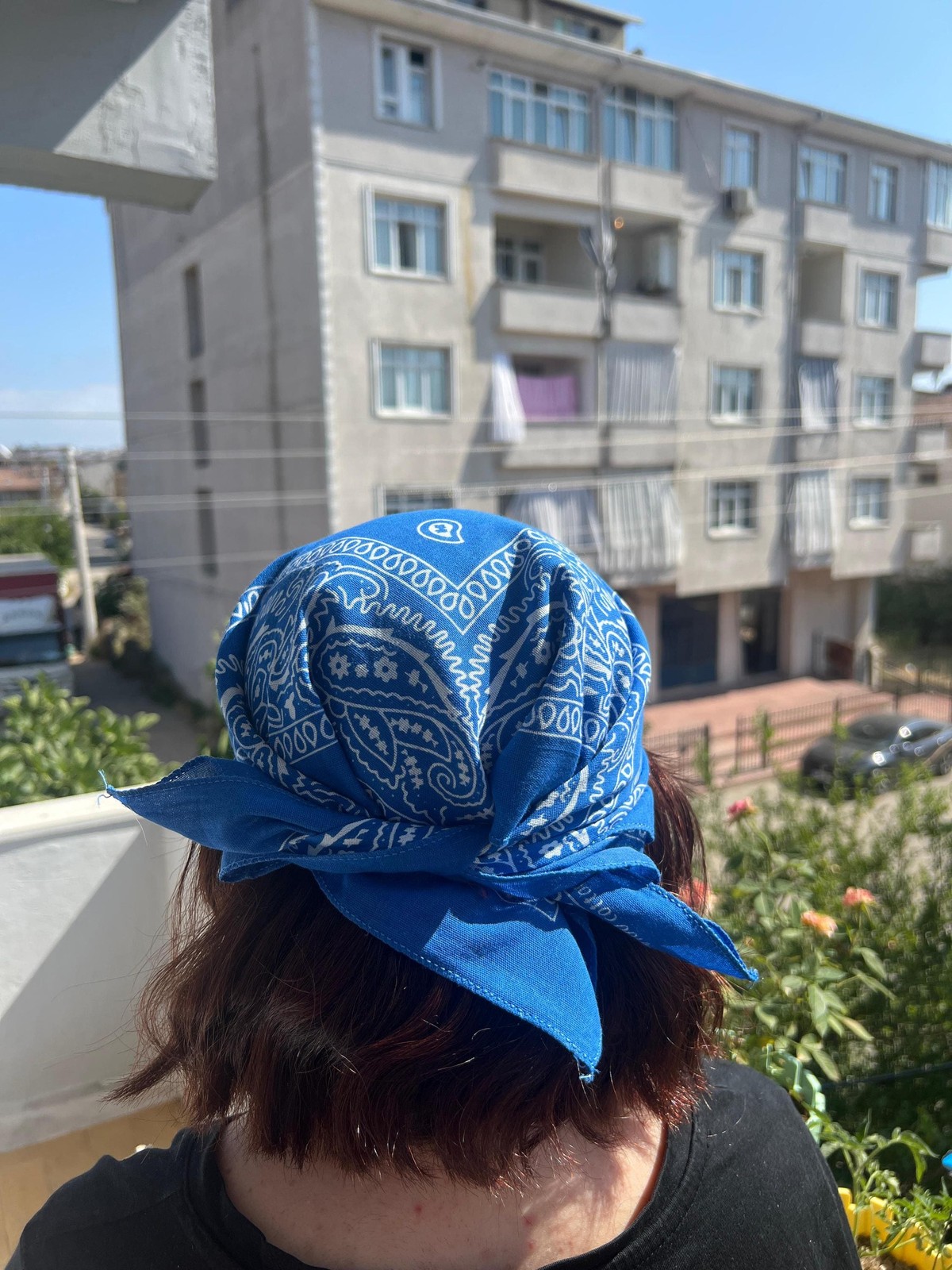 Blue Paisley Cotton Bandana Vintage Style Head Wrap Handmade Unique Boho