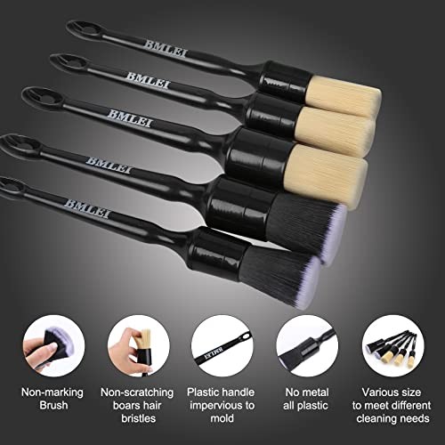 5pcs Car Detailing Brushes Set, Boars Hair Auto Car Detail Brush Kit No 1