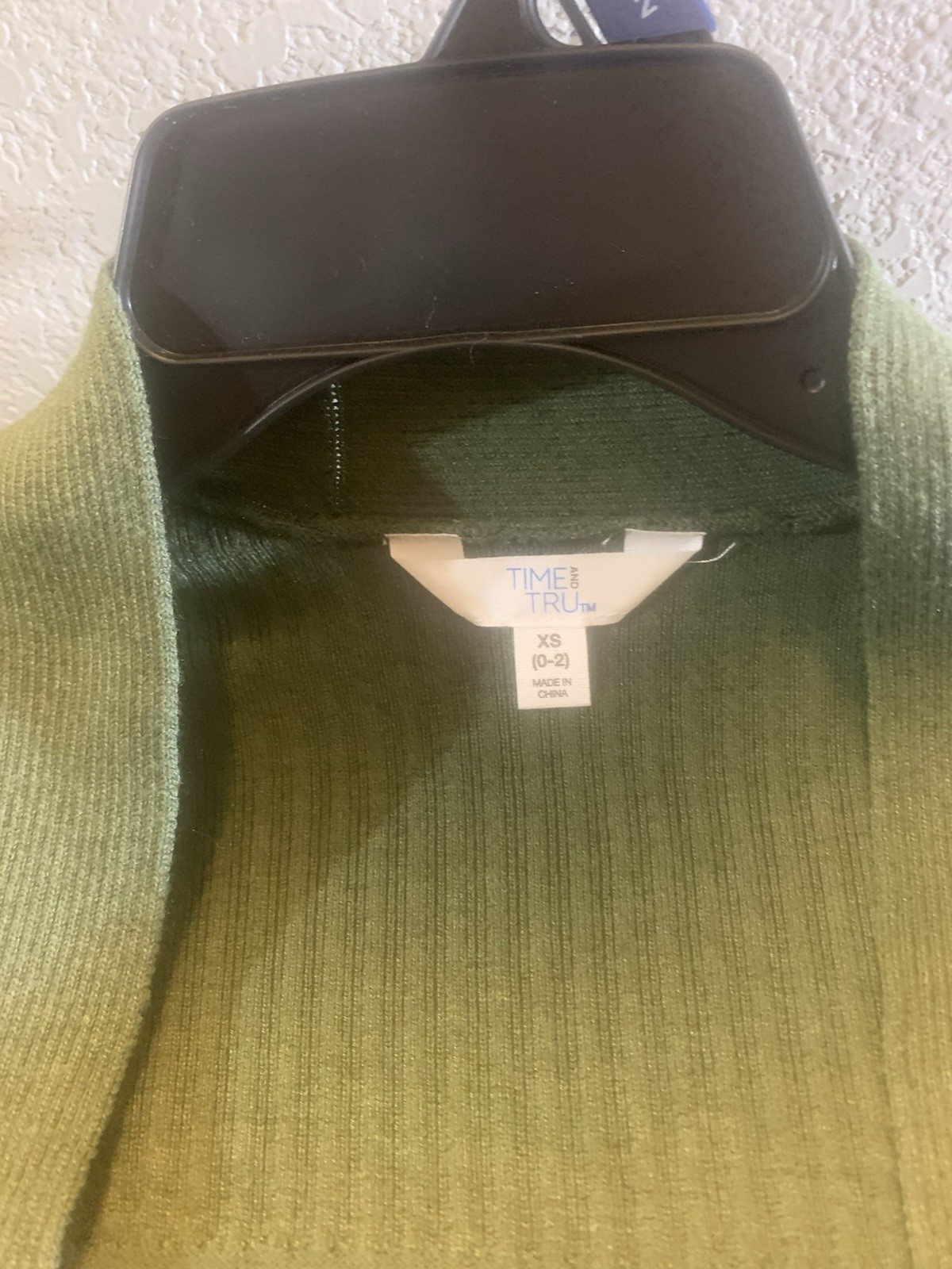 Time and Tru Women’s Green Rib-Knit Open Front Cardigan Sweater w/ Pockets XS
