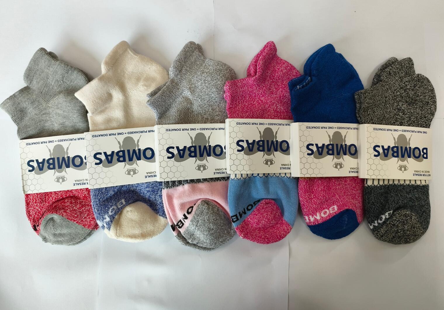 6 Pair Bombas Women’s Tri-Block Marl Ankle Sock Size M 6 Colors Pack