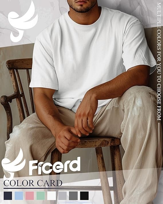 Ficerd 8 Pack Men’s Big and Tall 7XL Shirts Short Sleeve Cotton Tee Crew Neck