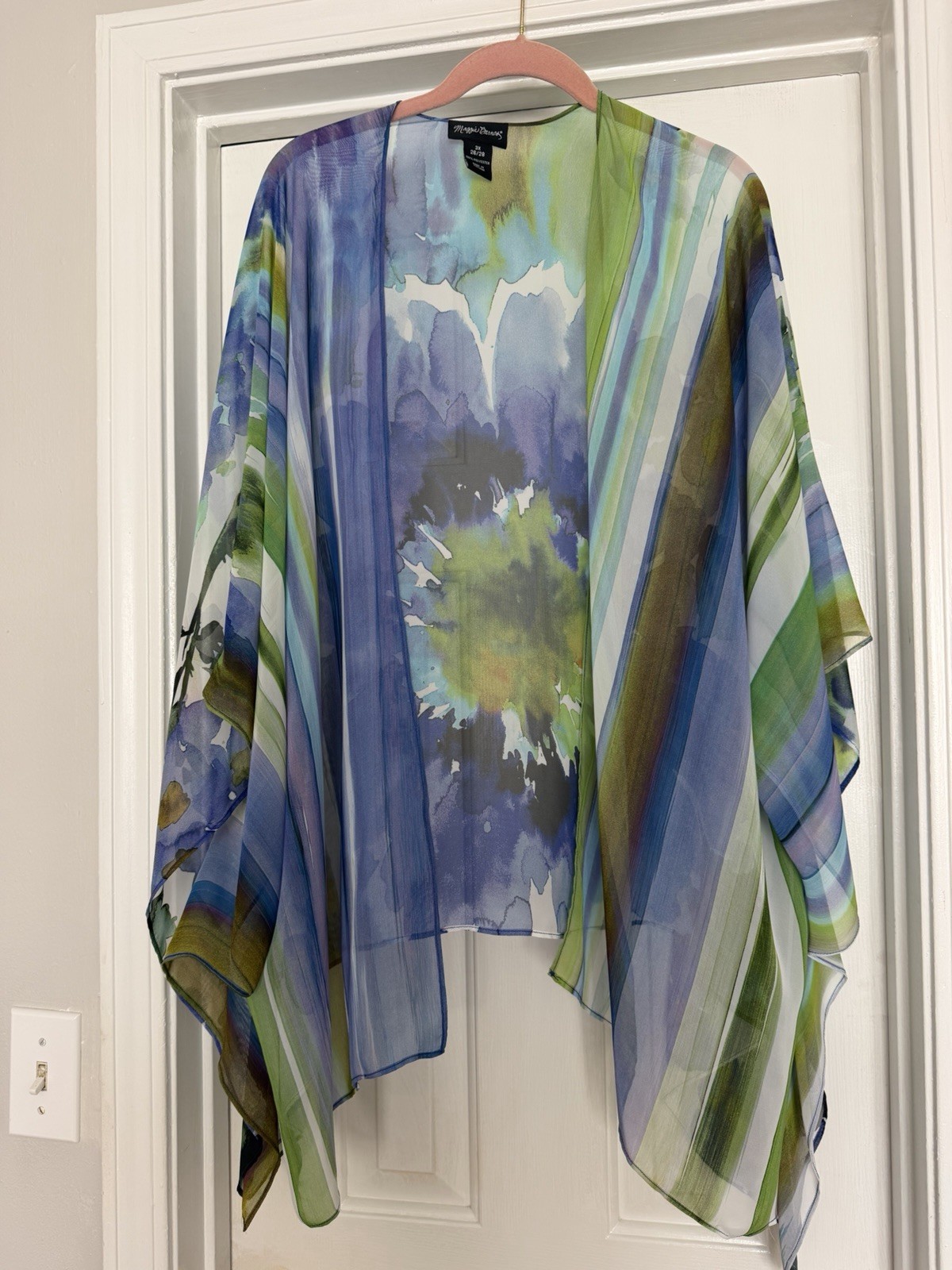 Maggie Barnes Organza Kimono Top Womens 5X Tie Dye Watercolor Artsy Art To Wear