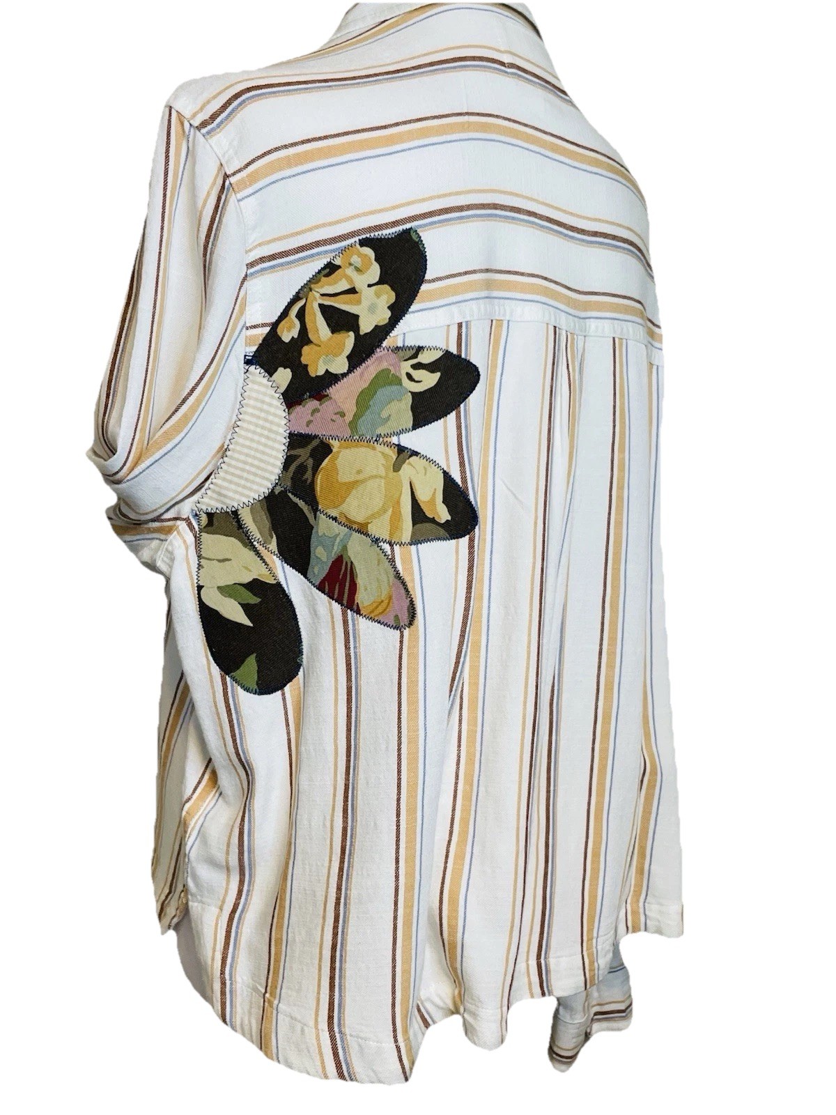 OOAK AĖROPOSTLE Cropped Top Custom Embellished Flowers Boho Shirt Women’s Sz XL
