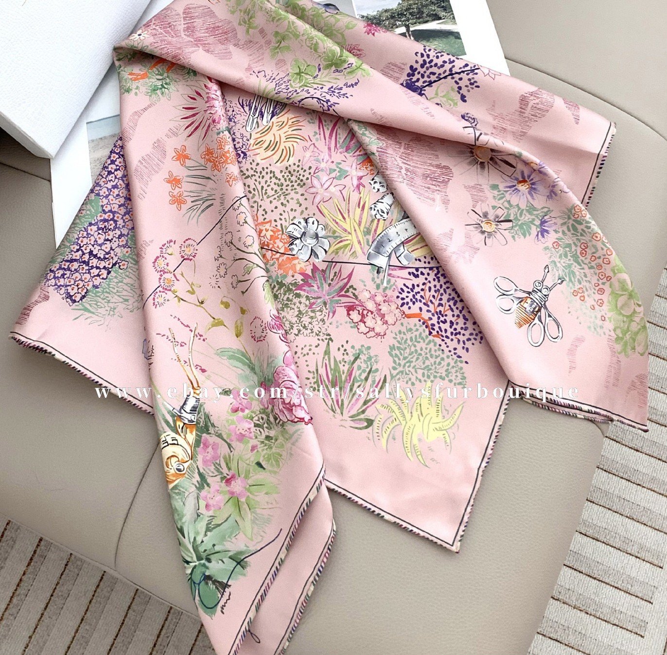 Sallys 18 Momme Twill Silk Wrap Scarf Florals Print Double Face Square Shawl 35″
