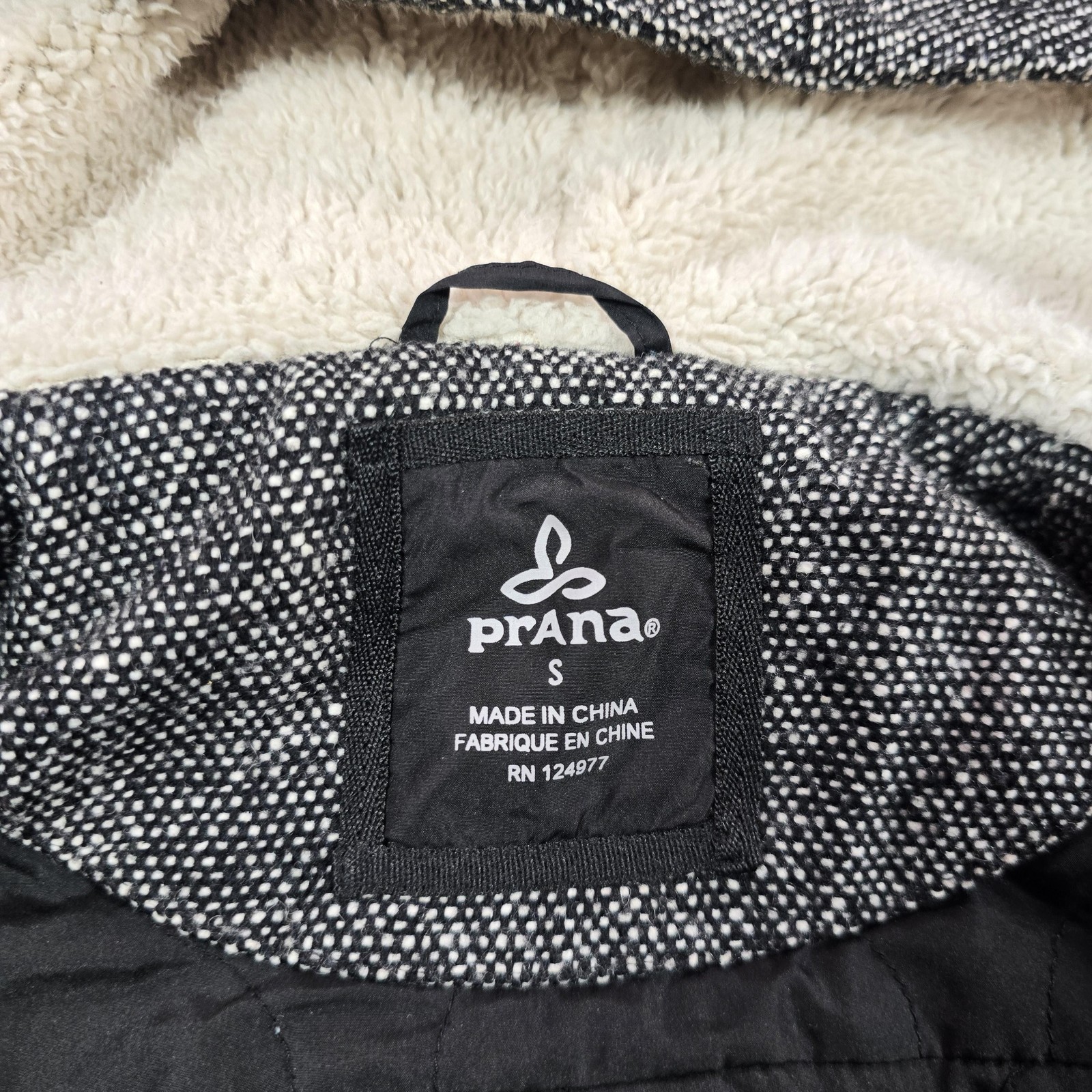 PrAna Coat Womens Small Gray Tweed Hooded Toggle Parka Lined Insulated Pockets