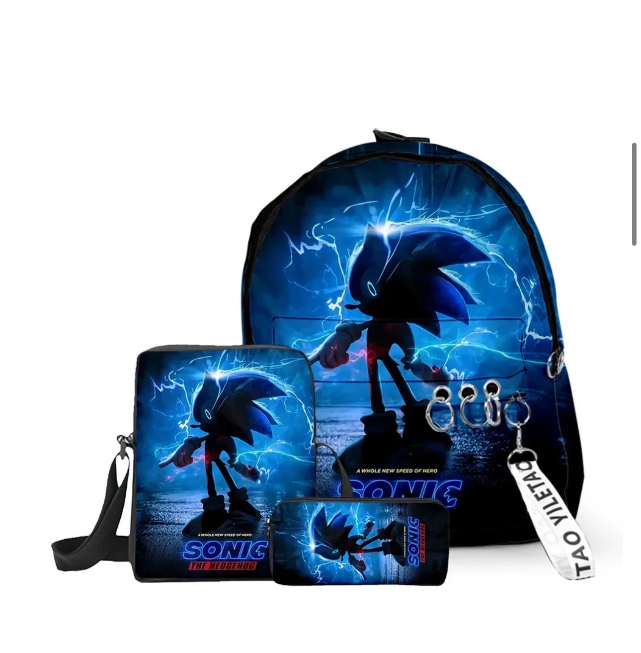 Sonic the Hedgehog Backpack Lunch Bag Pencil Bag Cartoon Backpack 3pcs Set