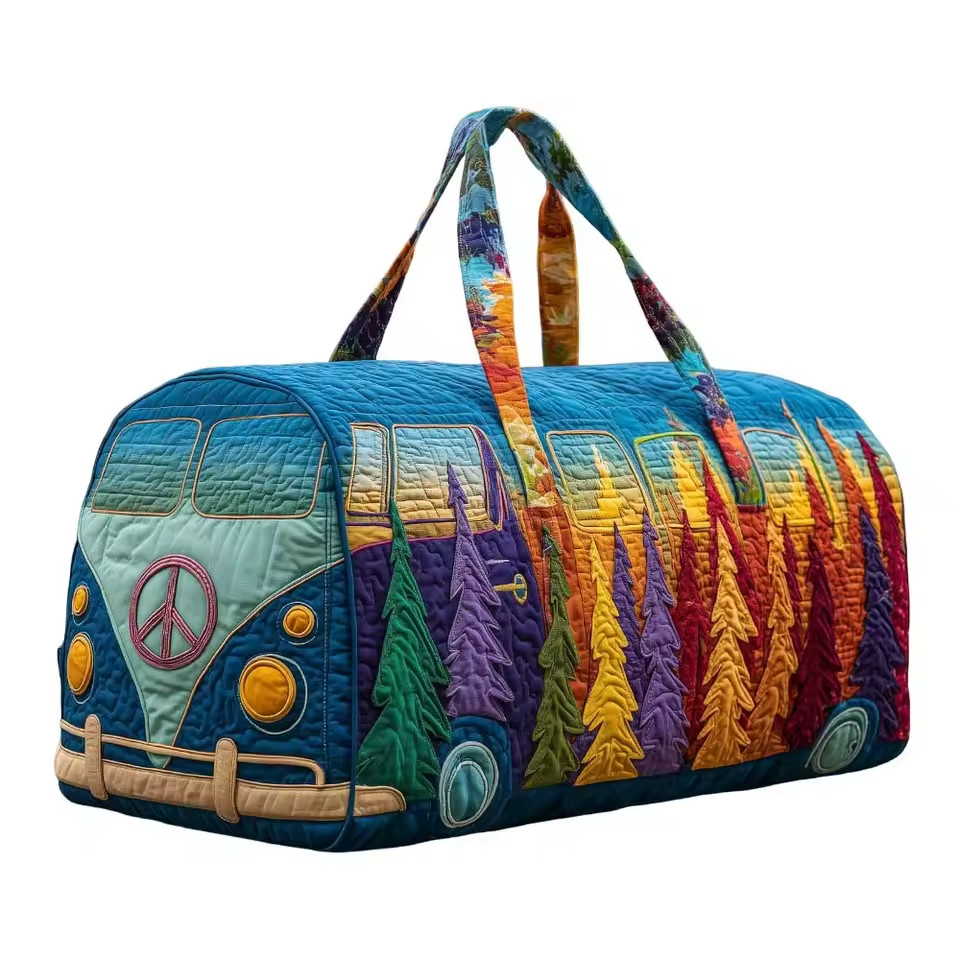 Bus Series Quilted Cotton Quilted Travel Bag 3D Design Boho Style Duffle Bag