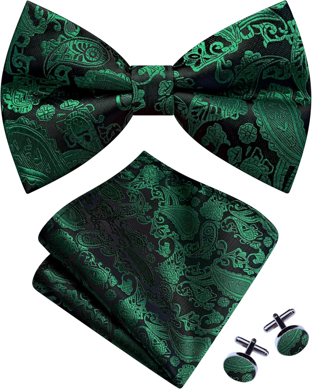 Mens Paisley Bow Tie Handkerchief Jacquard Woven Adjustable Pre-Tied Bowties Poc