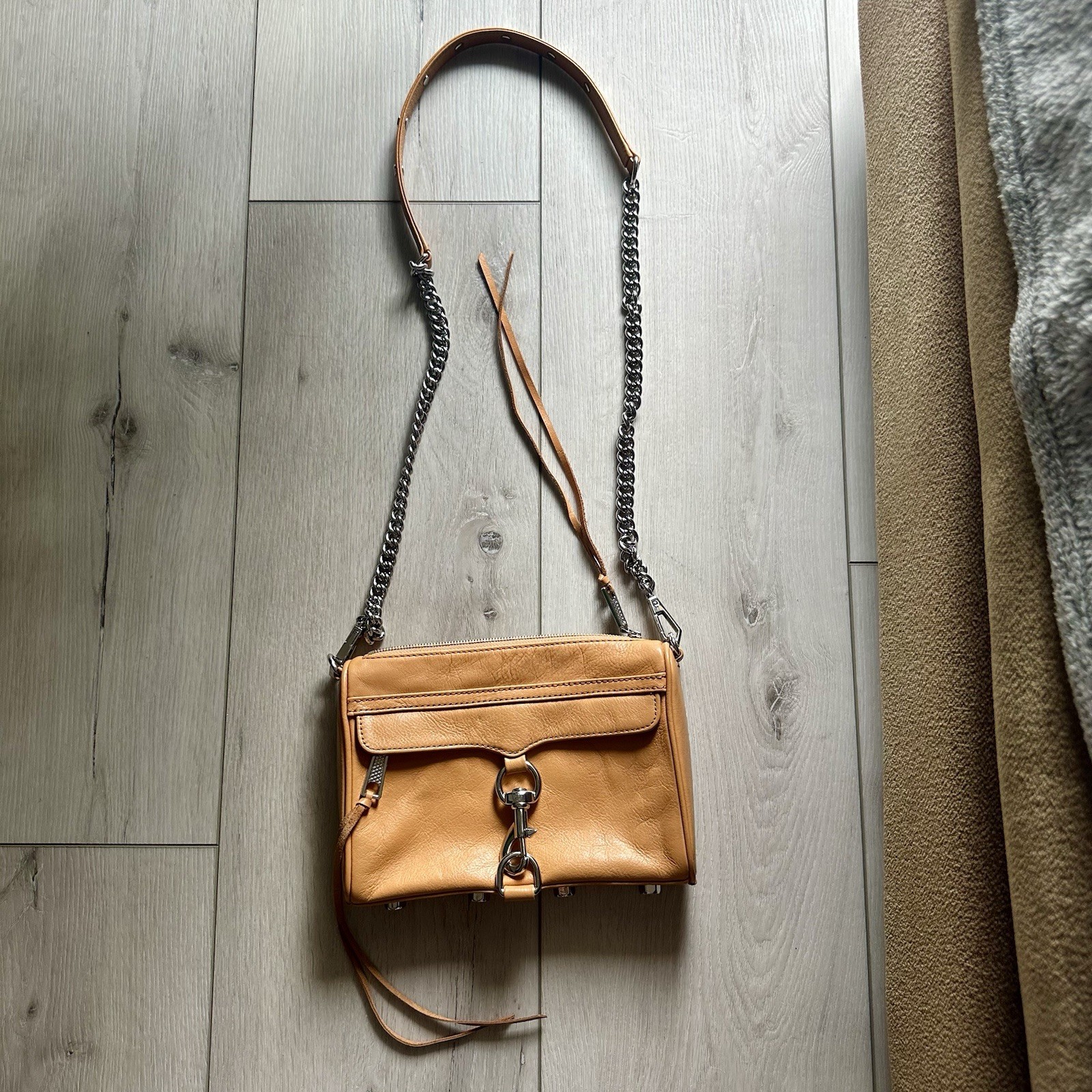 Rebecca Minkoff Mini M.A.C. crossbody bag in Light Camel Tan Soft leather
