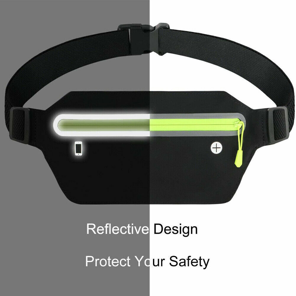 Reflective Running Belt Fanny Pack Waist Pouch Outdoor Camping Hiking Zip Bag