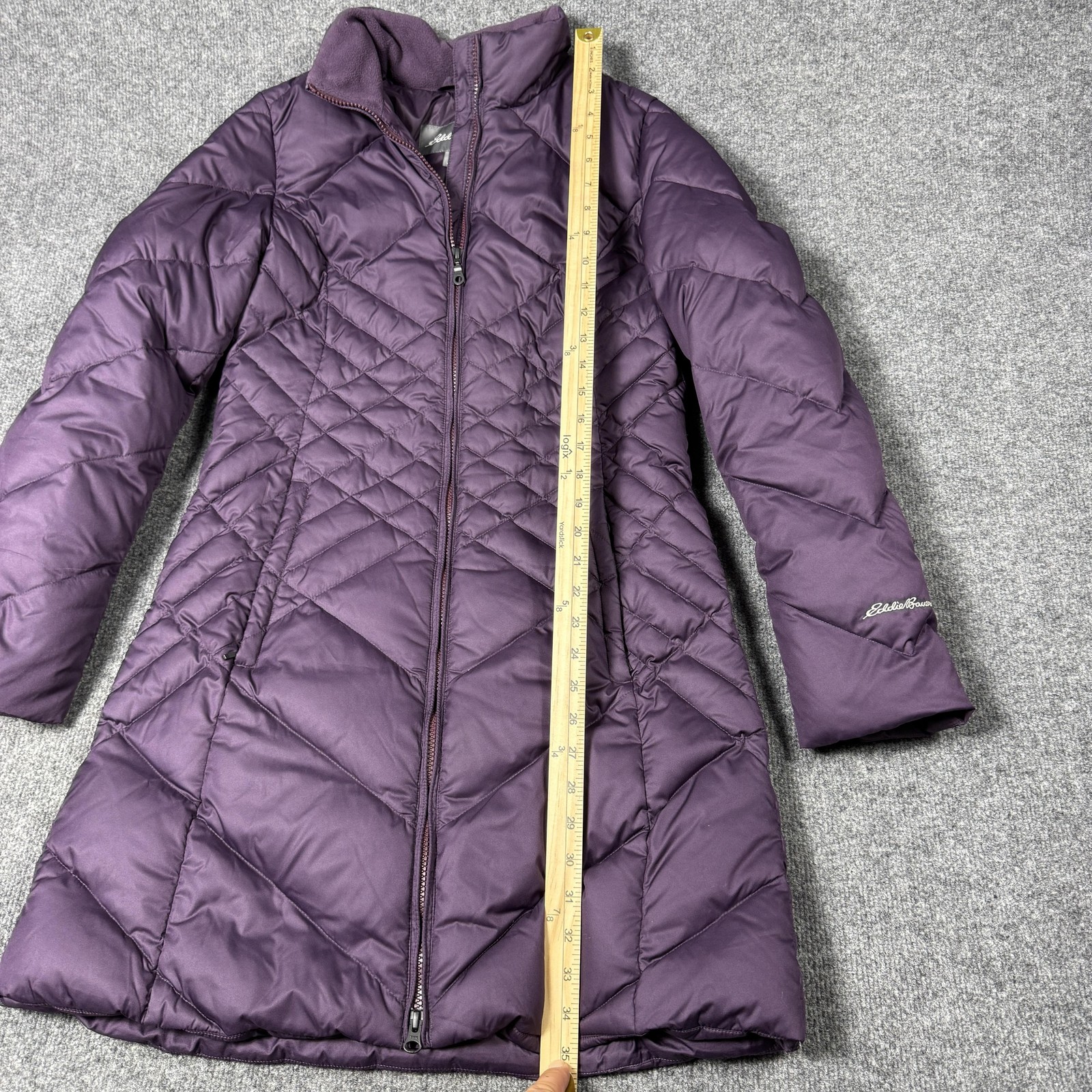 Eddie Bauer Down Puffer Coat Womens Small Purple Quilted Mid Length Warm