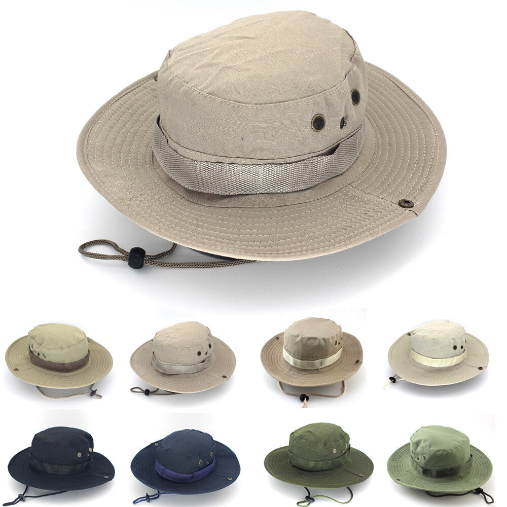 Unisex 100% Cotton Bucket Hat Fishing Camping Safari Boonie Sun Brim Summer Cap