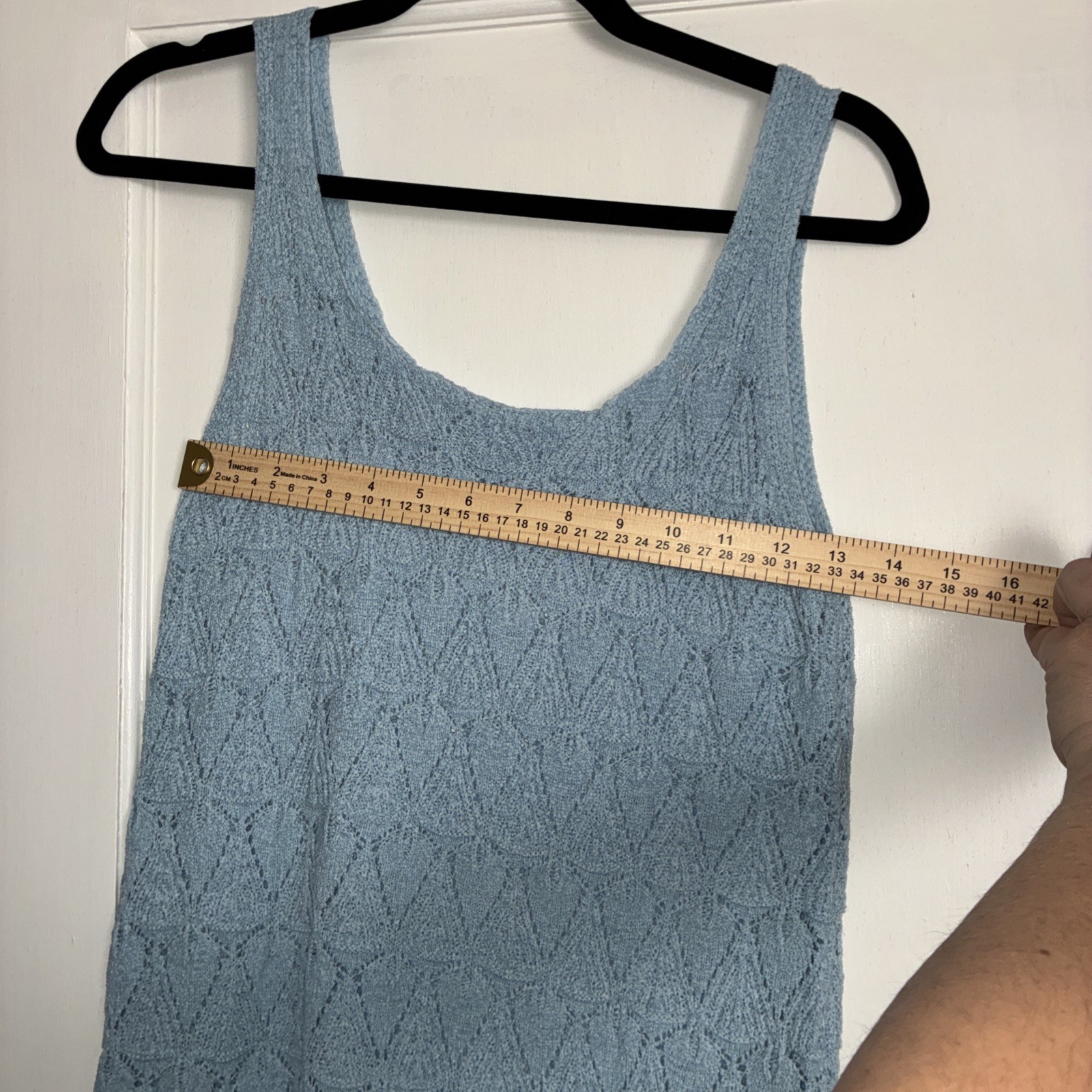 Sleeveless Blue Knit Tank Top Women’s Large Crochet Top