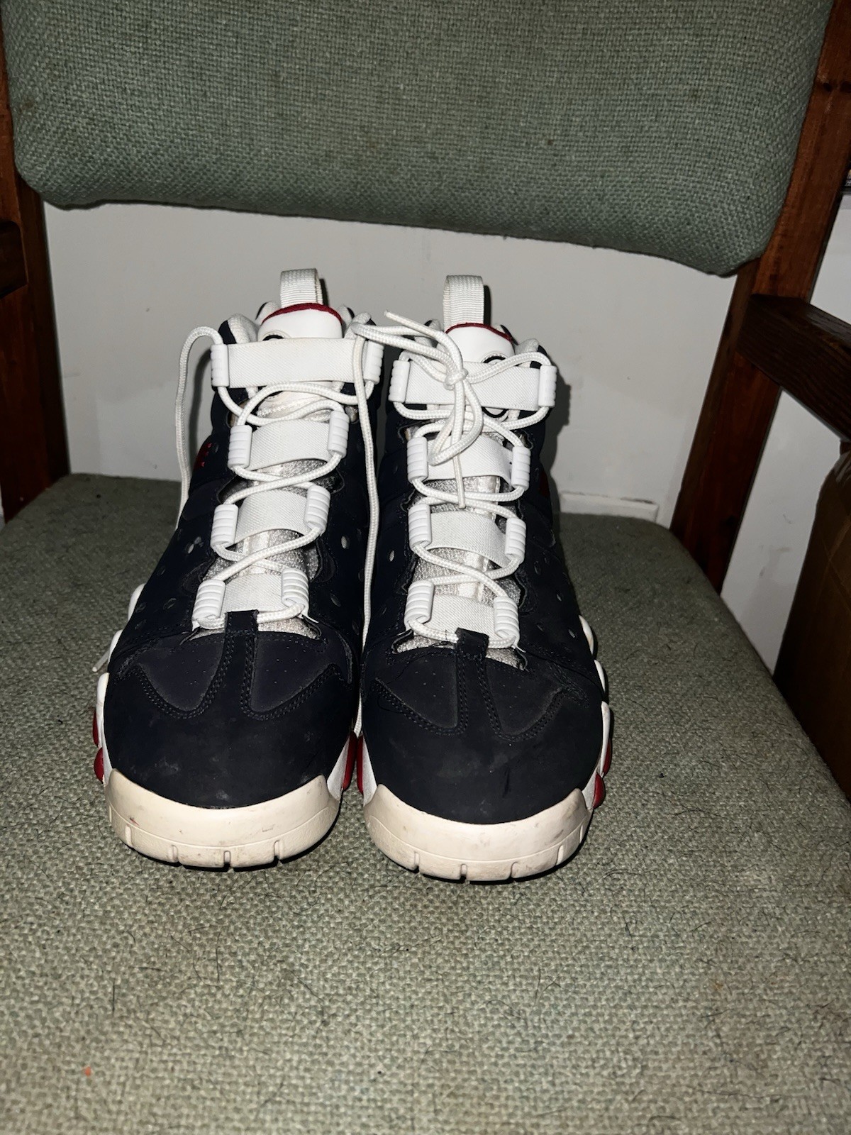 Nike Air Athletic Sneakers Blue White Red Lace Up Mid Top Basketball Men