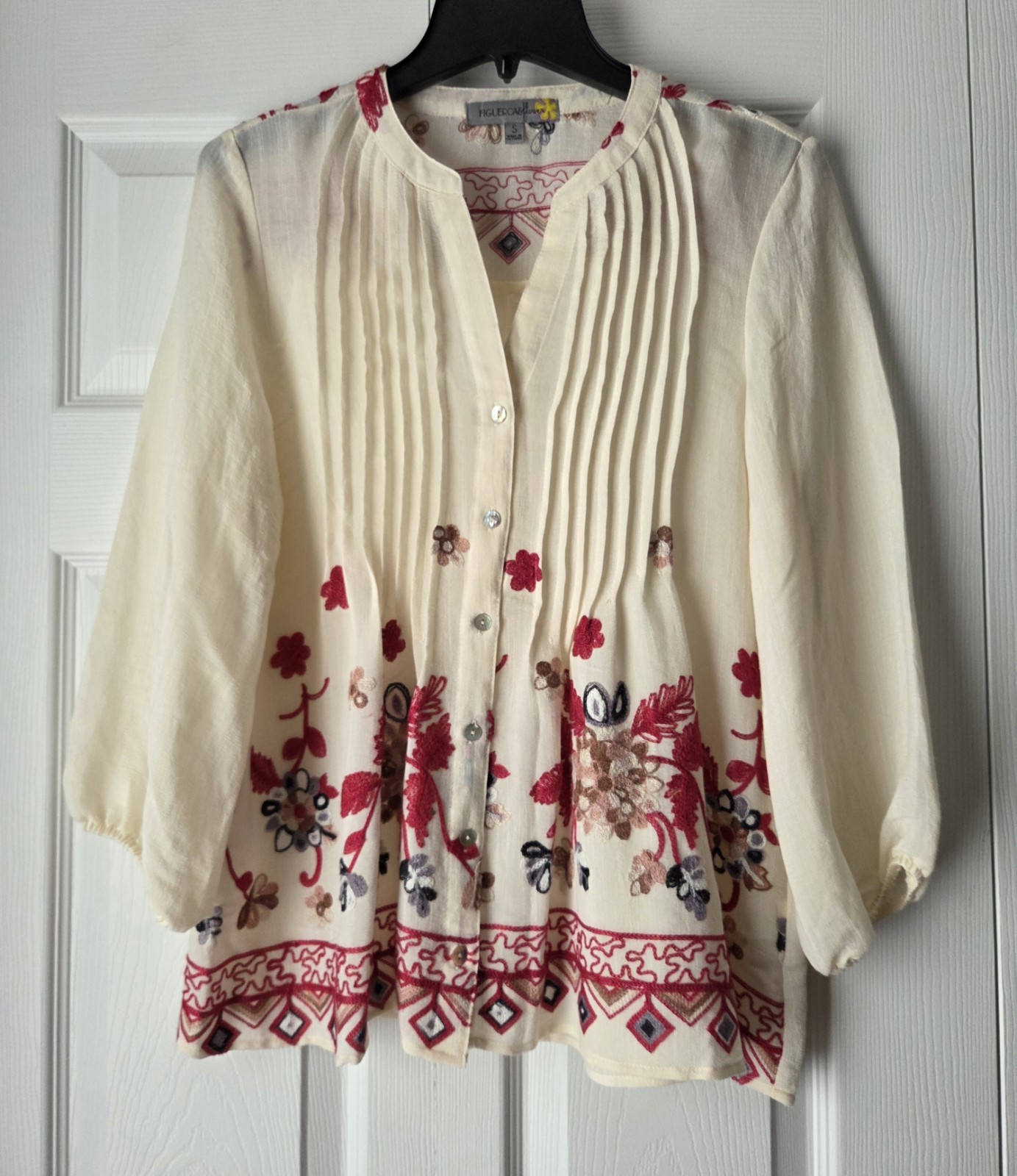 Figueroa & Flower Embroidered Sheer Top Size S