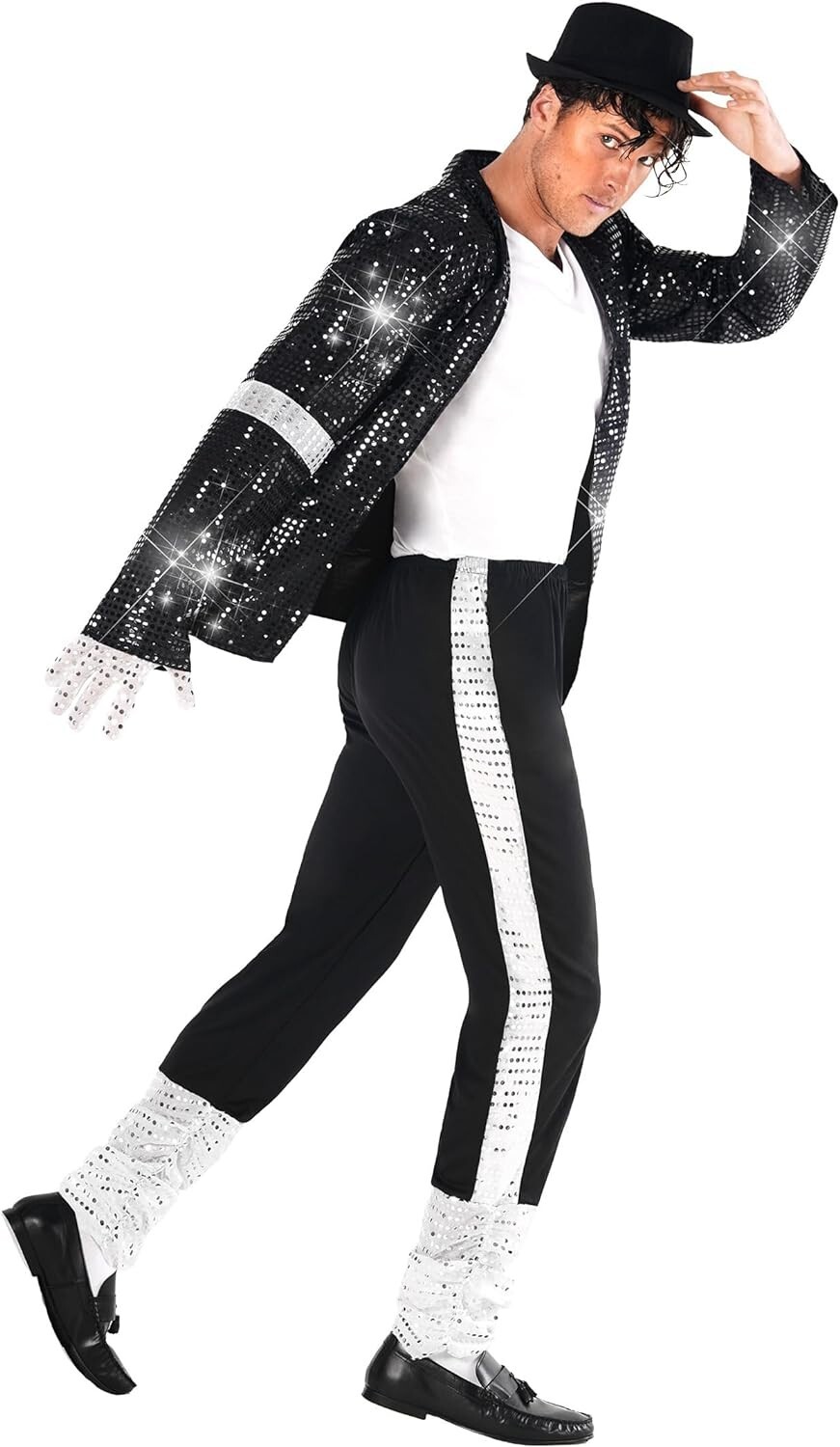 Men`s King of Pop Costume Adult 80s MJ Moonwalking Popstar Black Outfit M – 3XL