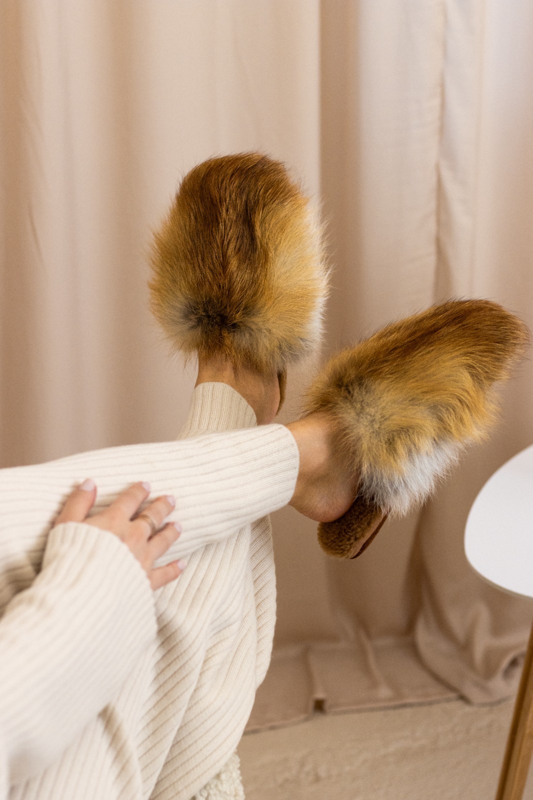 Red Fox Fur Slippers for Women, Genuine Fur Home Shoes, Gift for women