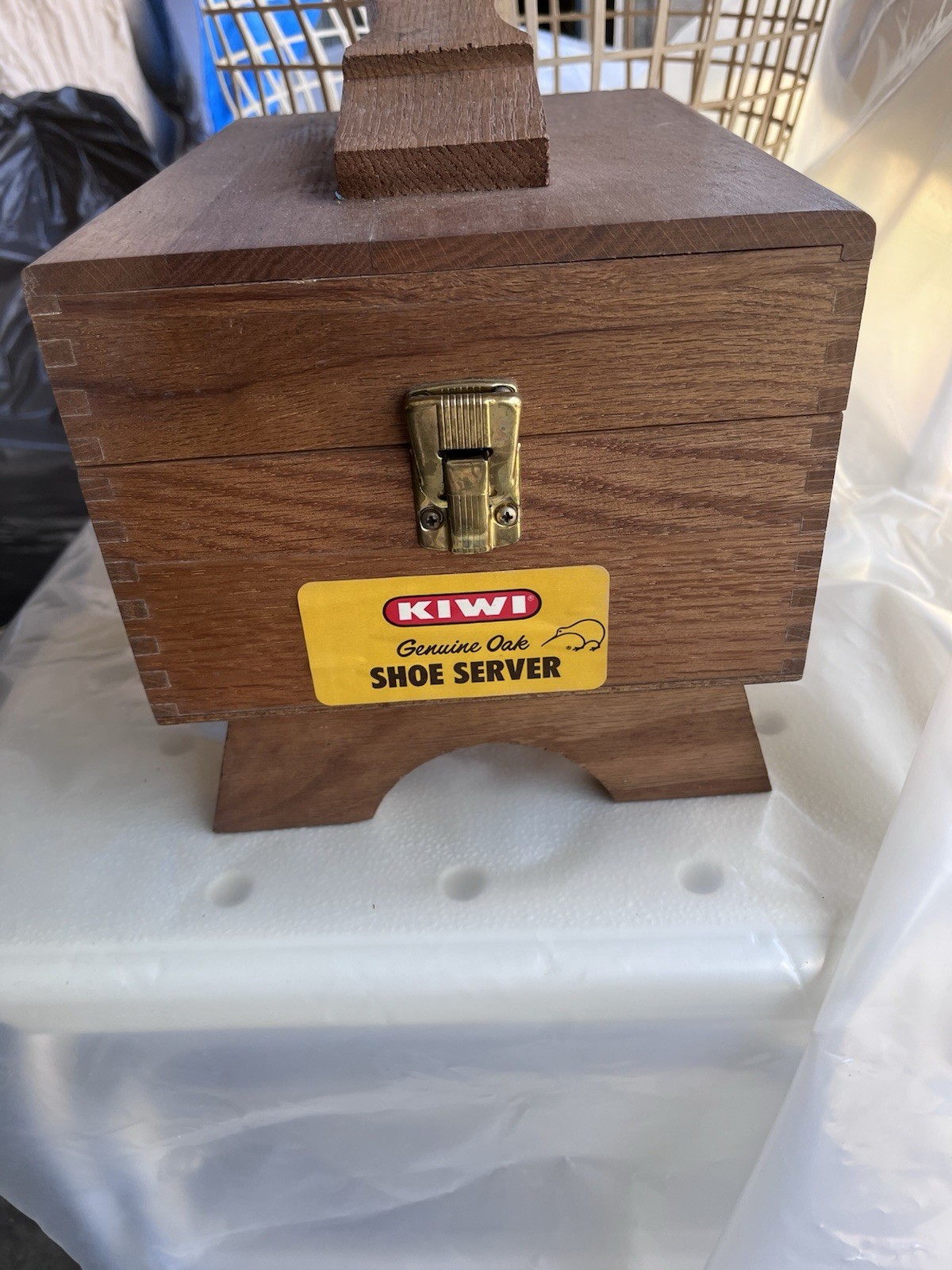 VNTG Golden Oak Wood Shoe Shine And Polish Box