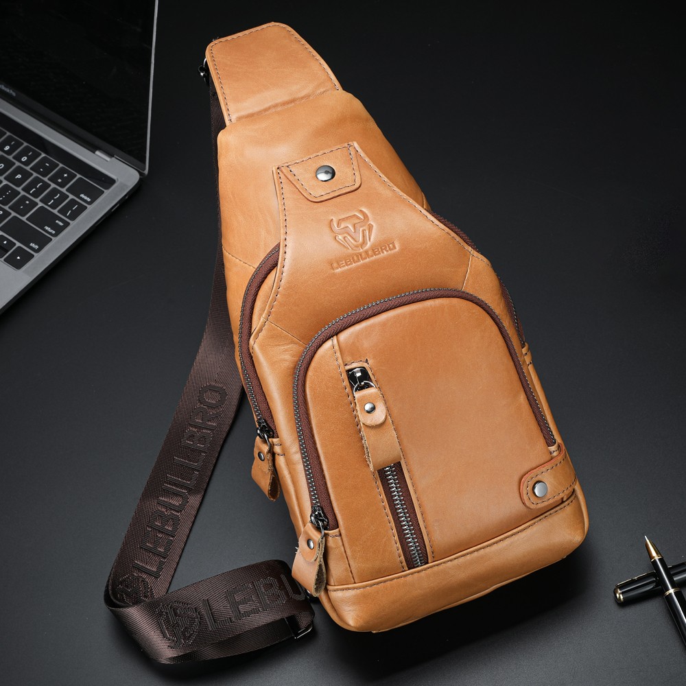 Mens Sling Backpack Cowhide Genuine Leather Chest Crossbody Shoulder Bag New