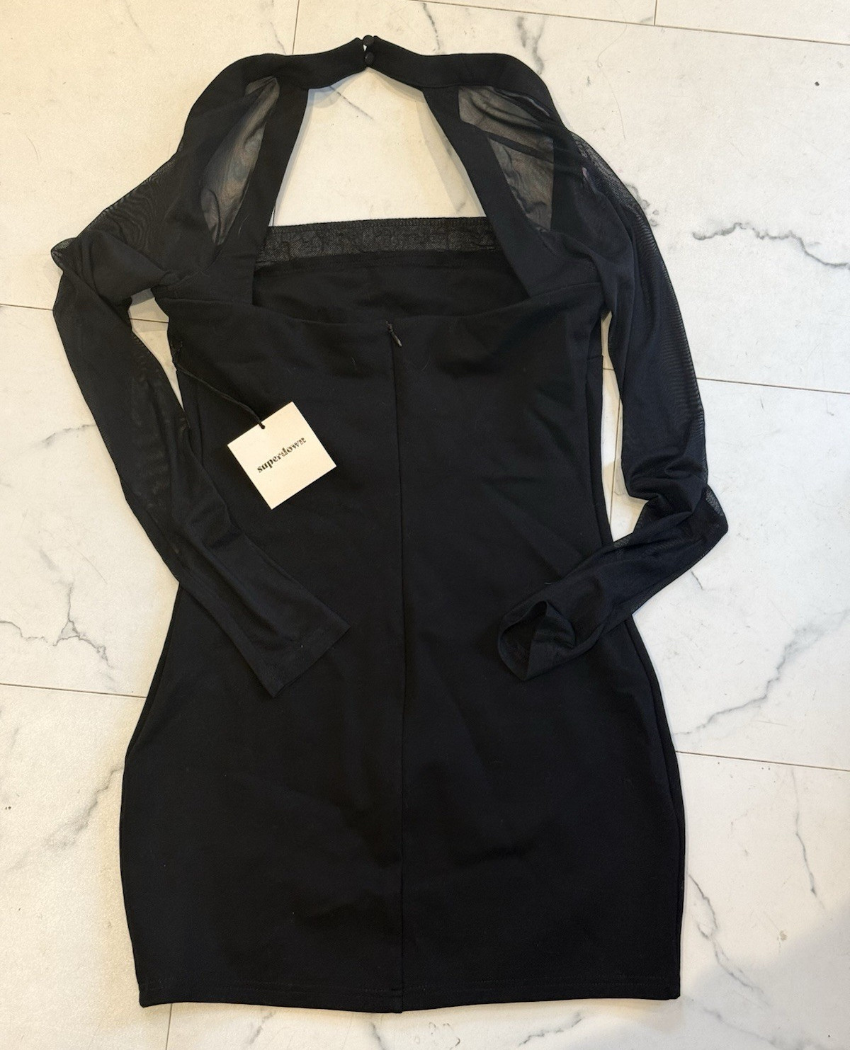 NBD Black Off-Shoulder Mesh Bodycon Mini Dress Sheer Stretch Cut-Out M