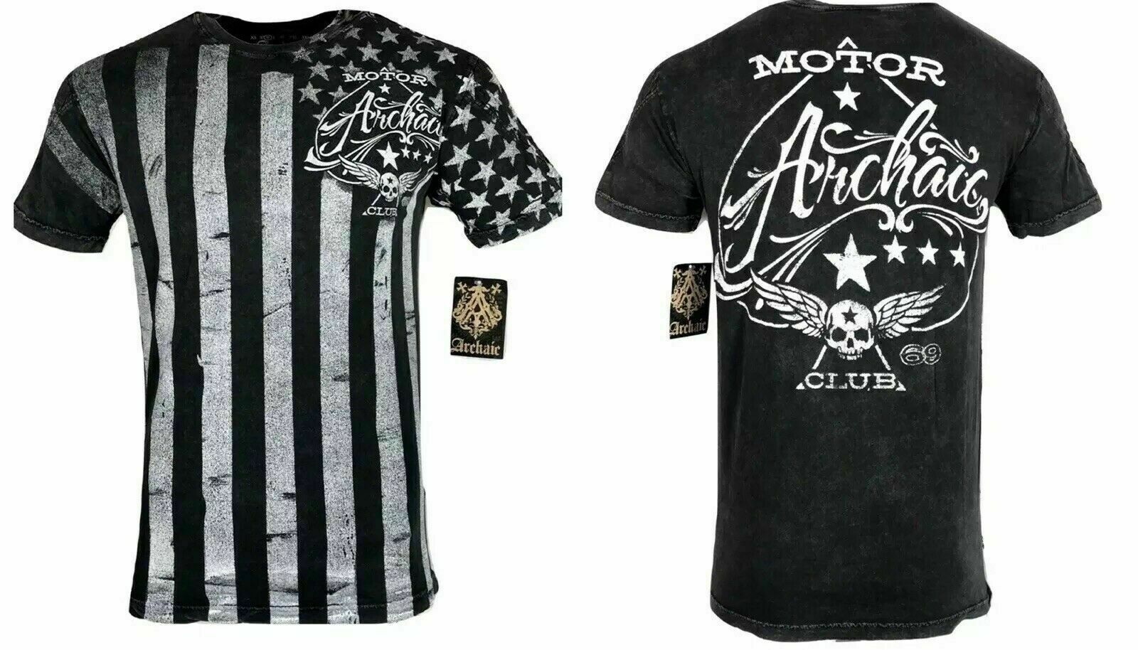 ARCHAIC by AFFLICTION Men’s T-Shirt NATION Skull Wings US Flag Black S-4XL $40