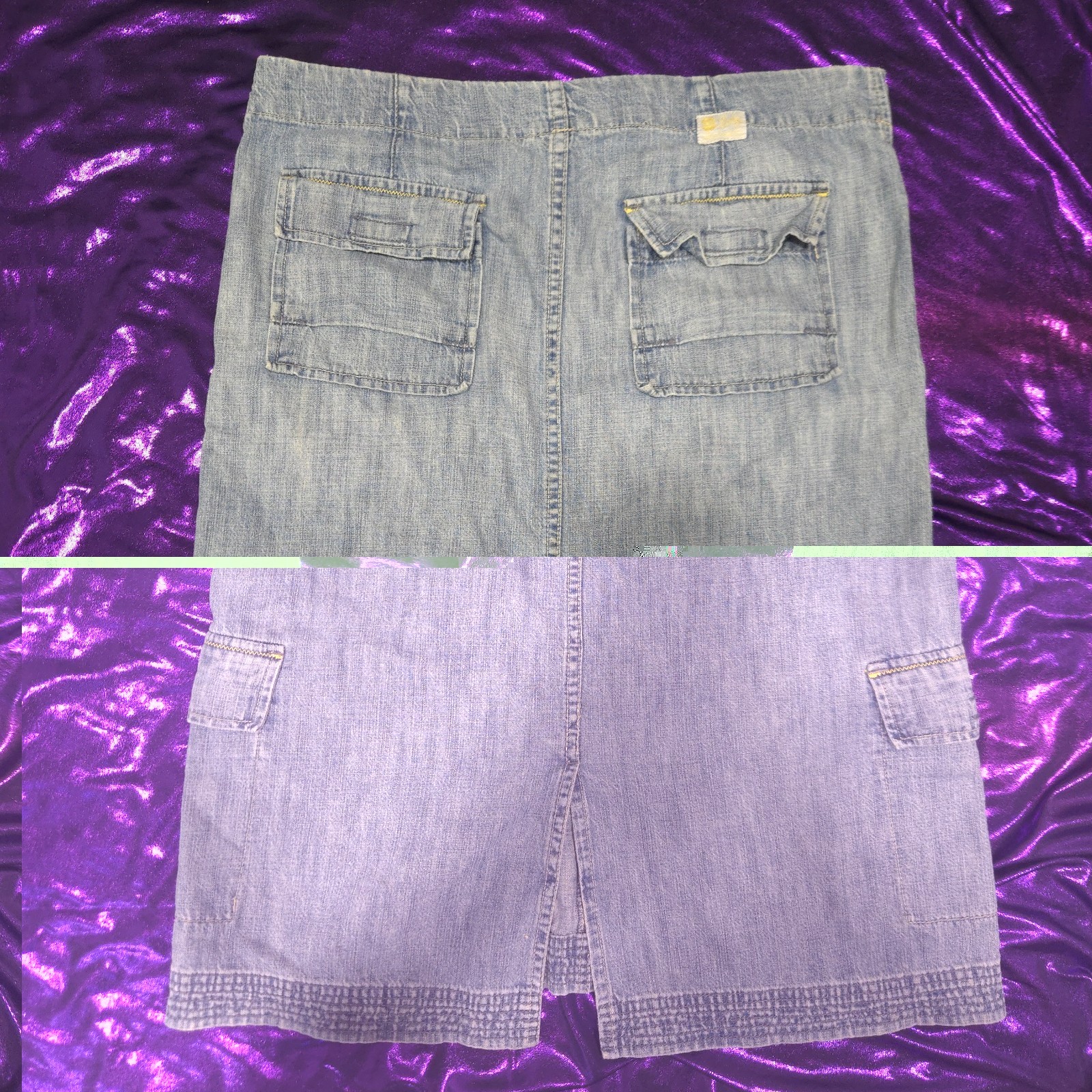 Lucky Brand Women’s Blue Denim Cotton Cargo Knee Skirt Size 8 Pockets Zip